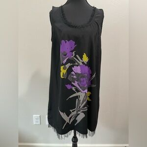 Elle Black Sleeveless Fringed Dress with floral design